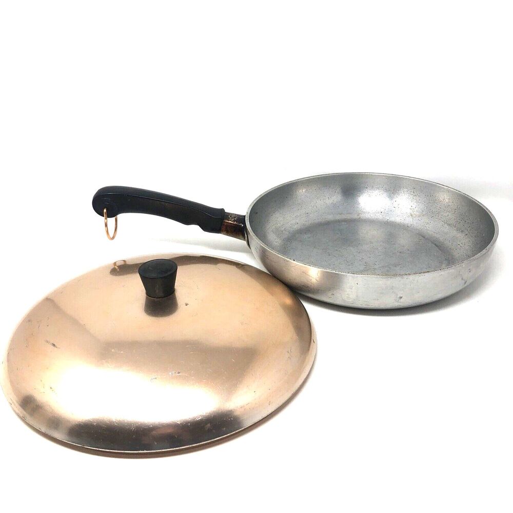 Wear-Ever Aluminum Hallite 10.5" Skillet Fry Pan Copper Toned Lid VTG USA  #2600